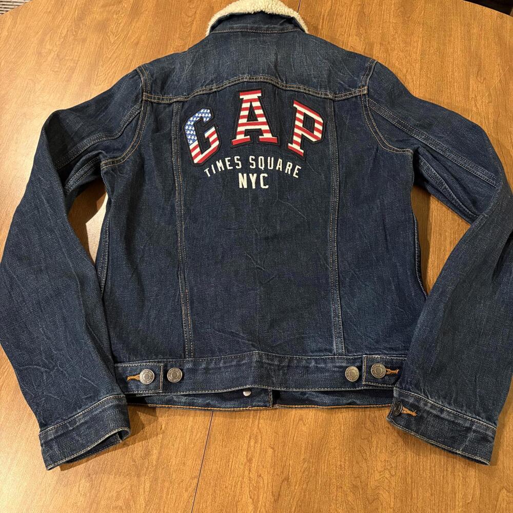 VTG Gap 1969 USA Times Square NYC Sherpa Lined Denim Jacket XS Western Americana